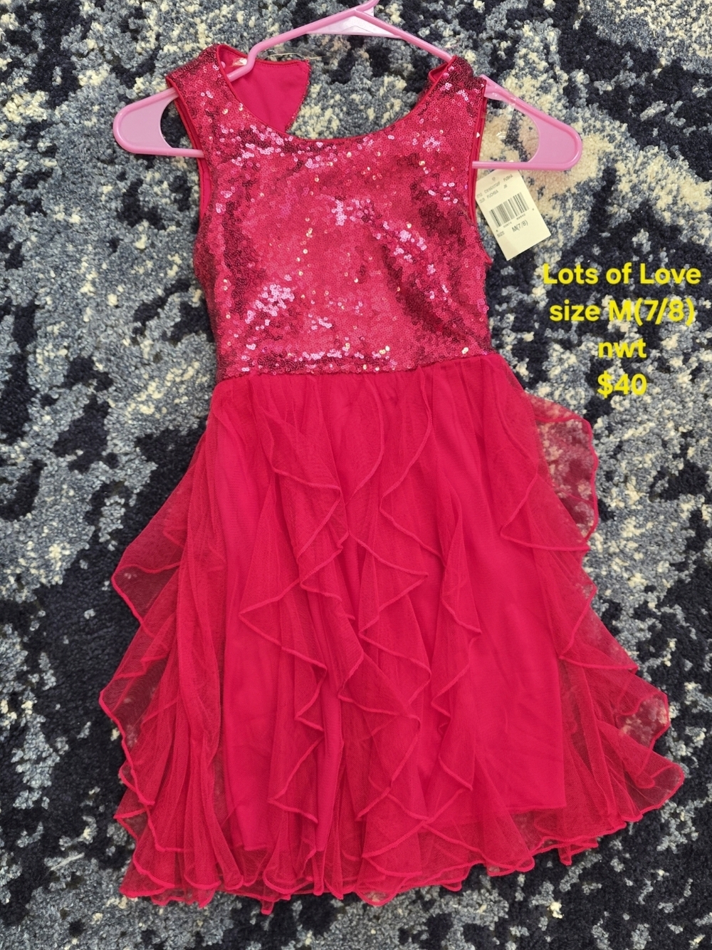 Lots of Love Girls' Bright Pink Sequin & Ruffle Party Dress